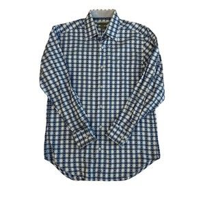 Johnston‎ & Murphy Mens White Multi Plaid Print Button Up Long Sleeve Shirt Sz M
